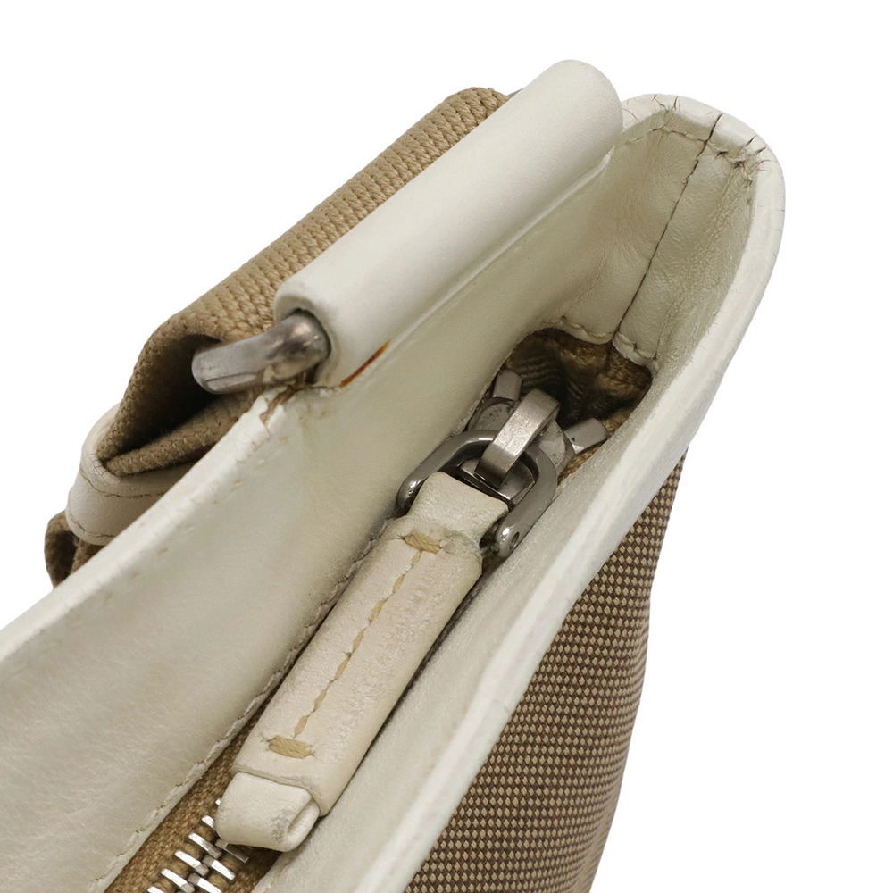 Prada Shoulder Bag Pochette Canvas Leather Beige Brown Cream Ivory White - Picture 5 of 9